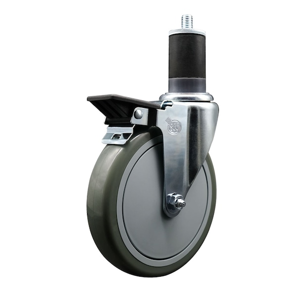6'' Gray Poly Swivel 1-5/8'' Expanding Stem Caster with Brake
